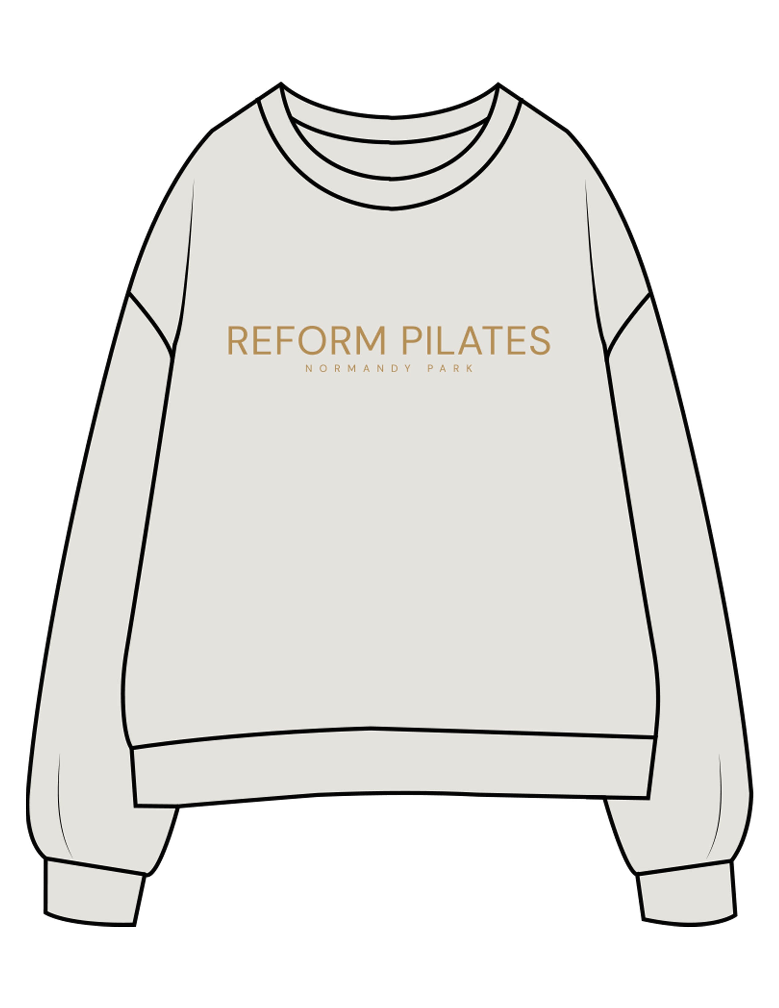 The Womens Crewneck - Washed Bone - Reform Pilates - Center Chest Stacked - Printed - Gold