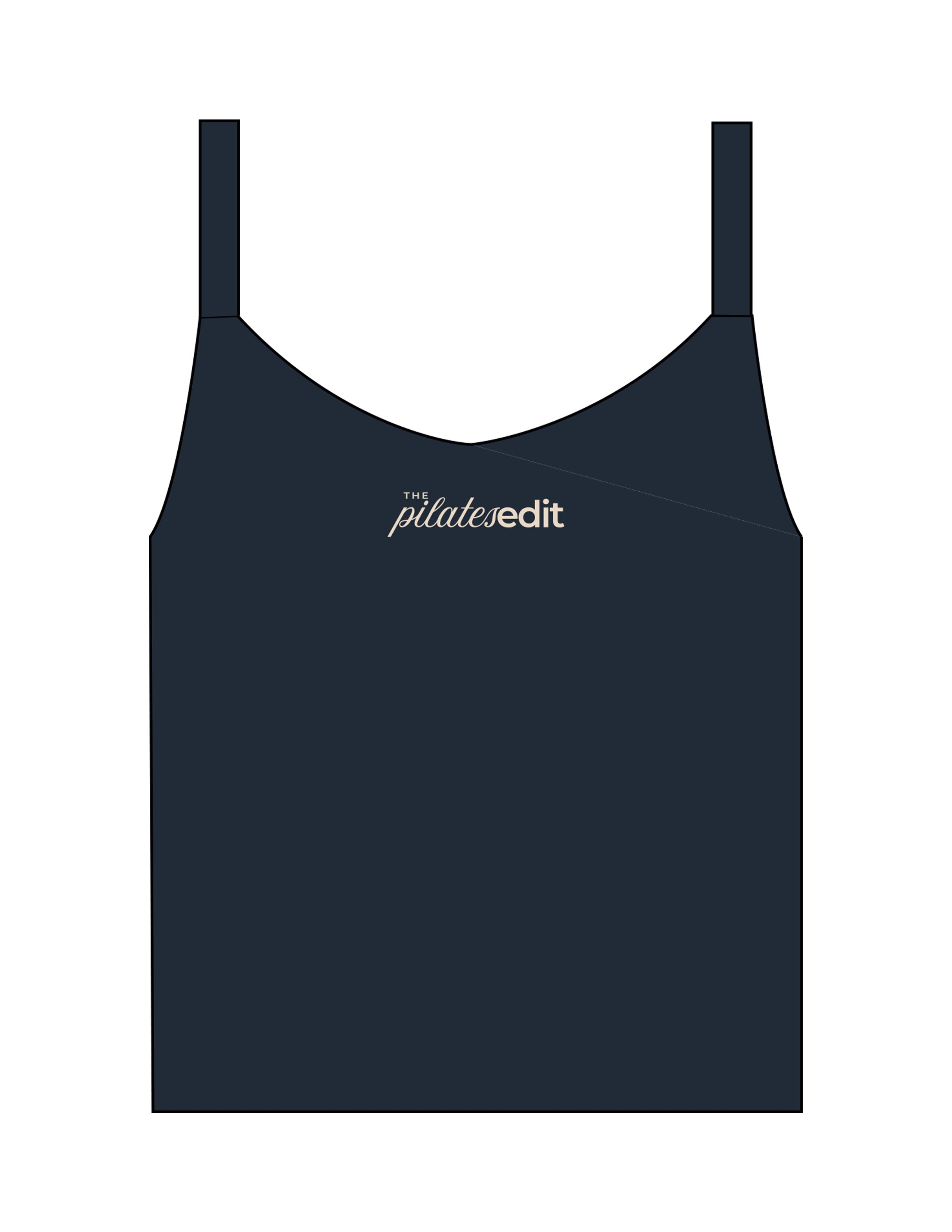 The Micro Rib Strappy Crop Tank - Navy - The Pilates Edit - Upper Chest - Printed - Tan