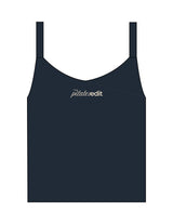 The Micro Rib Strappy Crop Tank - Navy - The Pilates Edit - Upper Chest - Printed - Tan