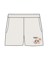 The Womens Sweat Shorts - Bone - The Supper Club - Left Leg Stacked Words - Printed - Full Color