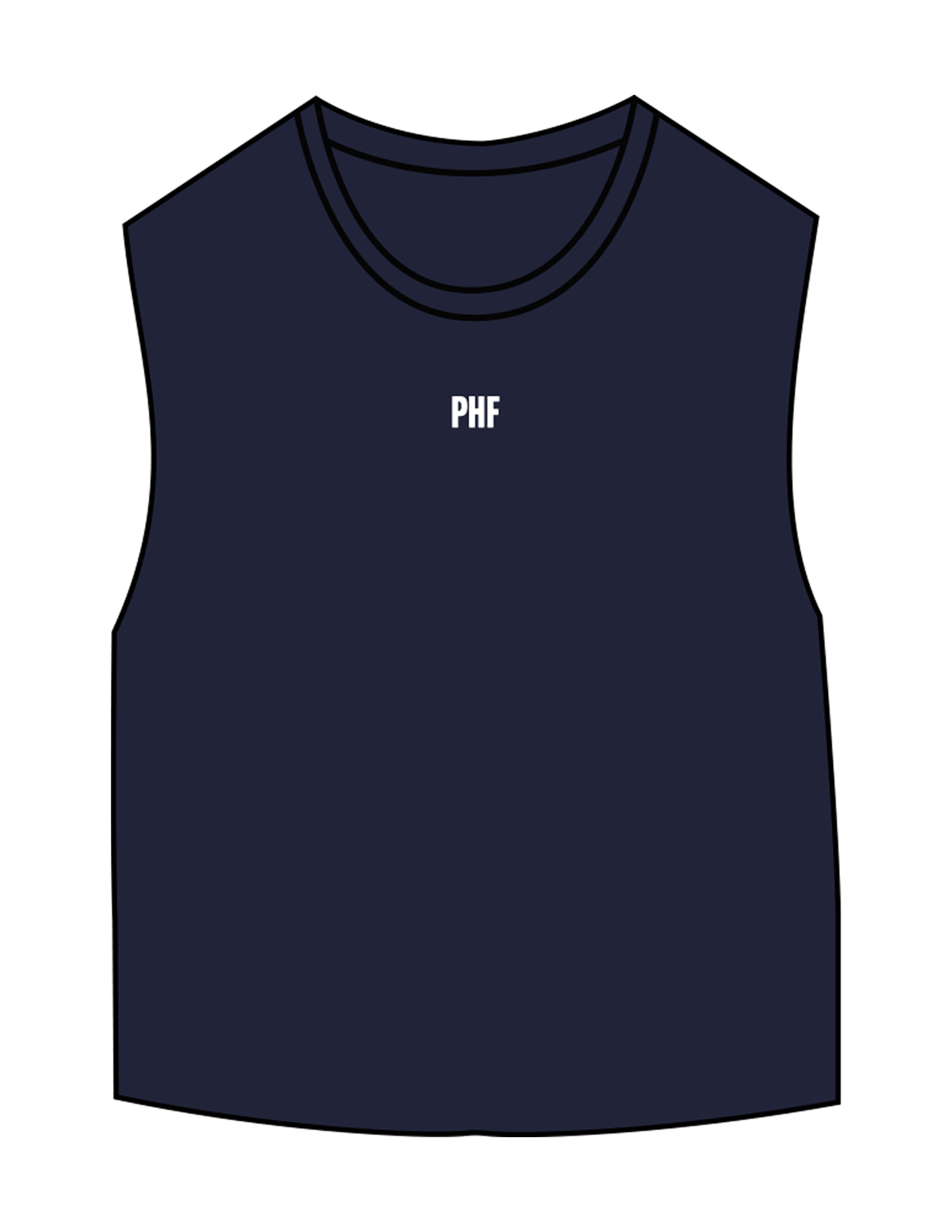 The Micro Rib Basic Crop Tank - Navy - Powerhouse Fitness - Center Chest & Center Back - Printed - White