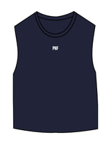 The Micro Rib Basic Crop Tank - Navy - Powerhouse Fitness - Center Chest & Center Back - Printed - White