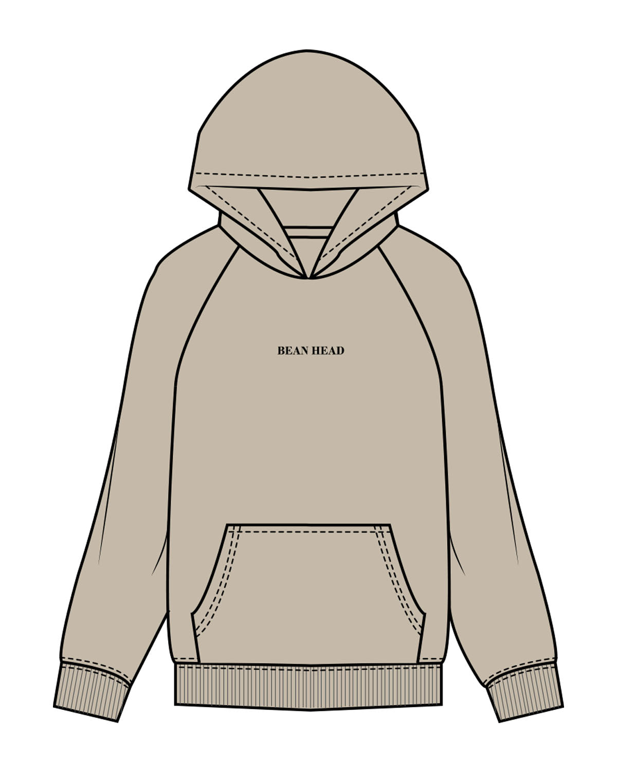 The Mens Hoodie - Washed Taupe - Bean Head - Center Chest - Embroidered - Black