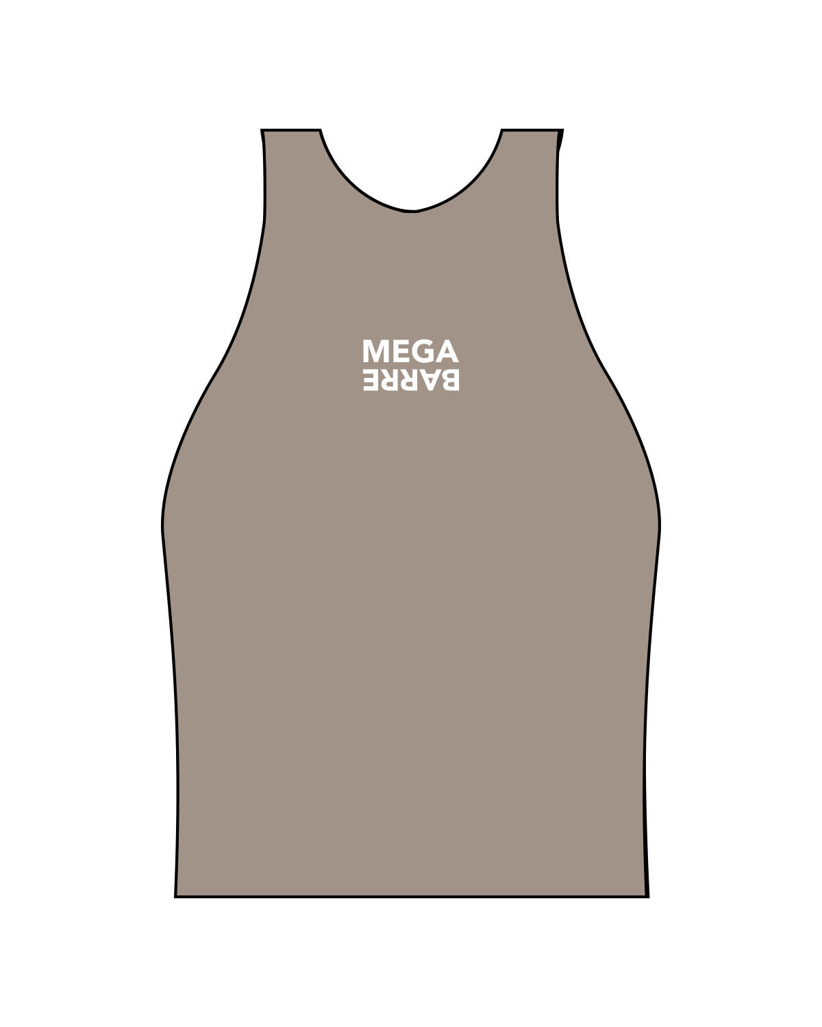 The High Neck Racer Tank - Brown - MegaBarre - Center Chest Stacked - Printed - White