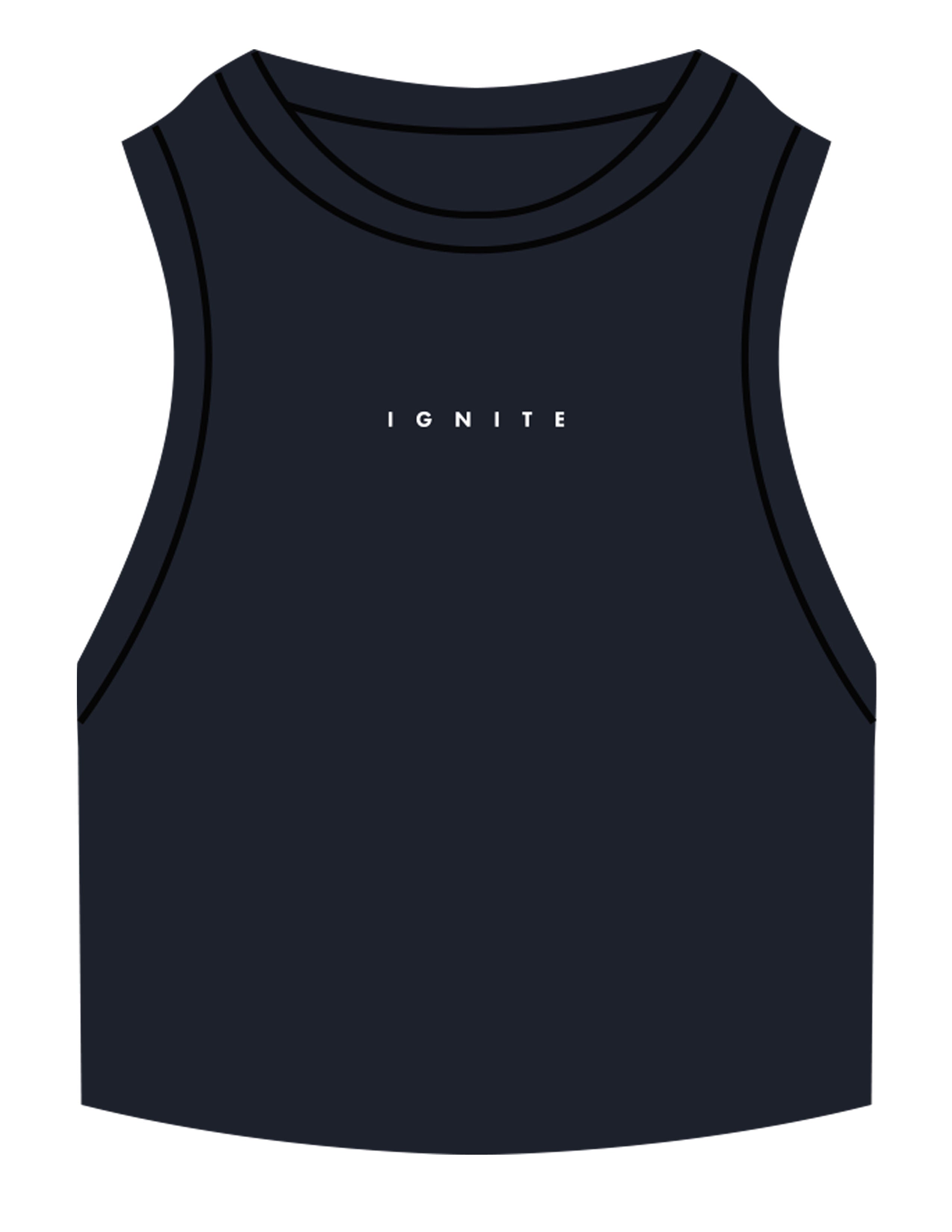 The Ribbed Crop Tank - Navy - Ignite Barre & Fitness - Center Chest - EMB - White