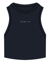 The Ribbed Crop Tank - Navy - Ignite Barre & Fitness - Center Chest - EMB - White