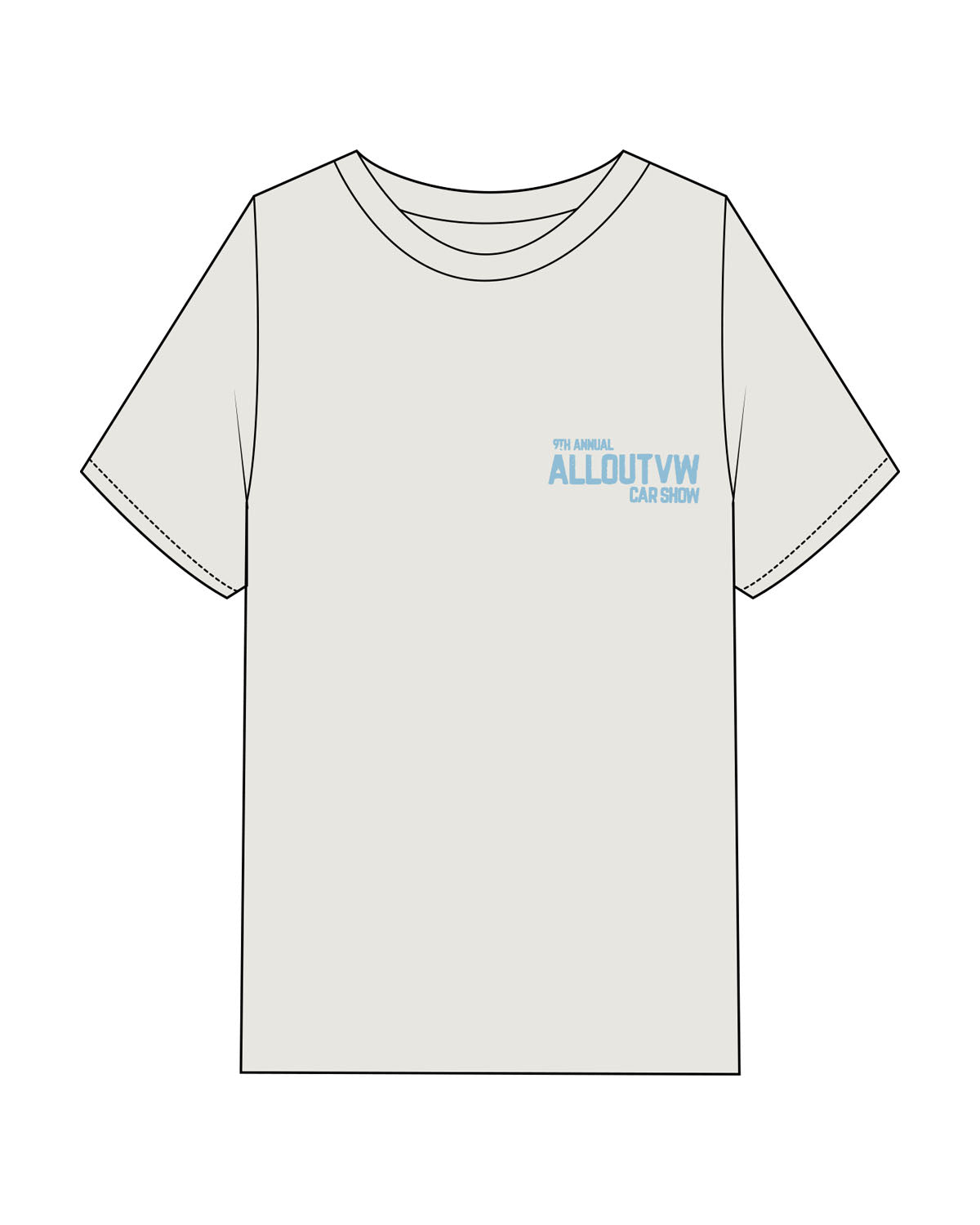 The Mens Heavyweight Tee - Washed Bone - VW Car Show - Left Chest Stacked - Back Stacked - "Vintage Cars & Beach" Logo - Printed - Full Color