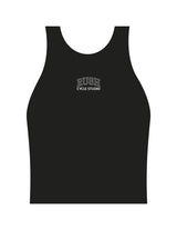 The Womens Active Crop Tank - Black - Rush Cycle Studio - Center Chest Stacked - Printed - White