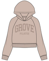 The Womens Crop Hoodie - Bone - Grove Pilates - Center Chest Stacked - Tone on Tone