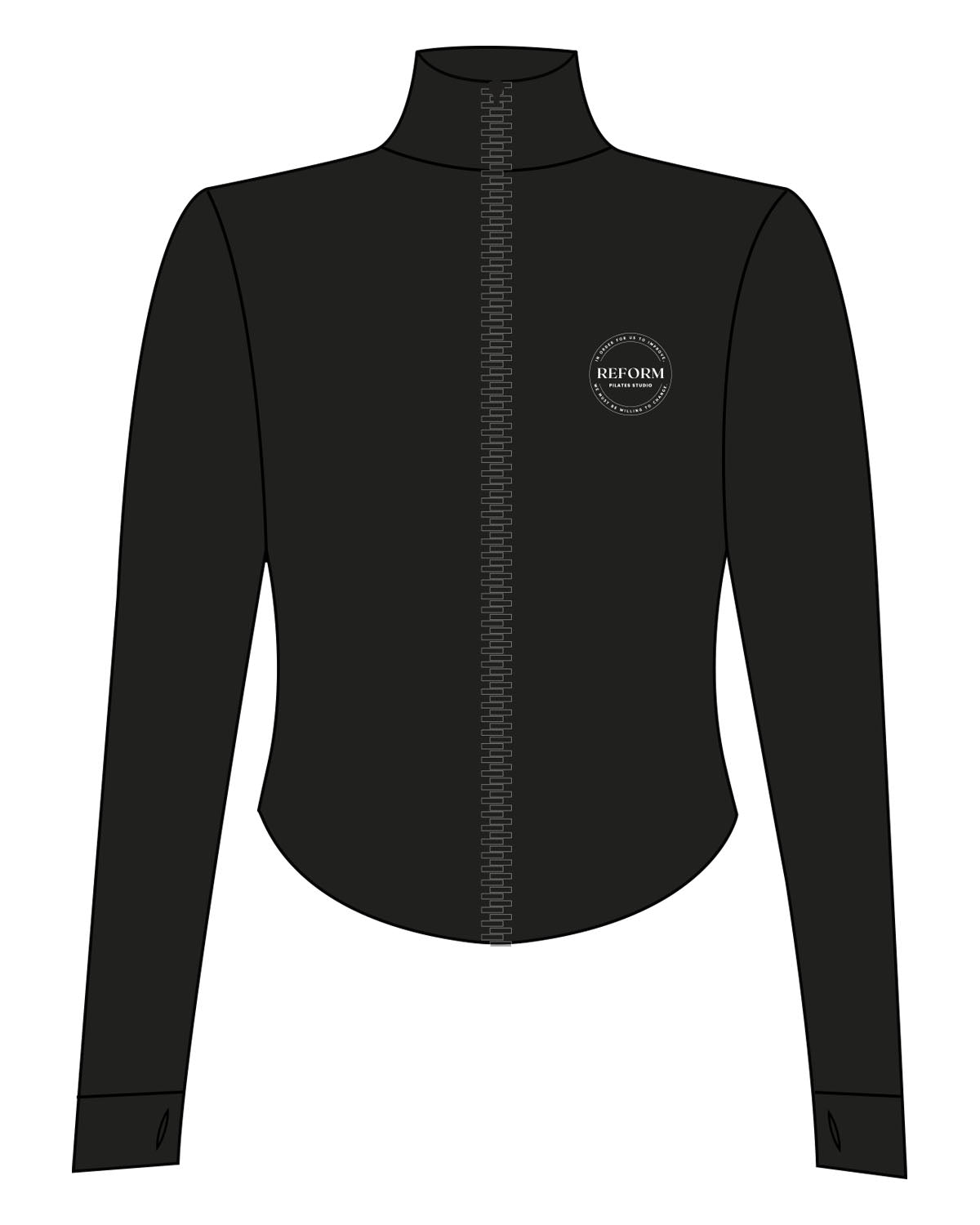 The 3/4 Crop Zip Jacket - Black - REFORM Pilates Studio - Left Chest Round - Printed - White