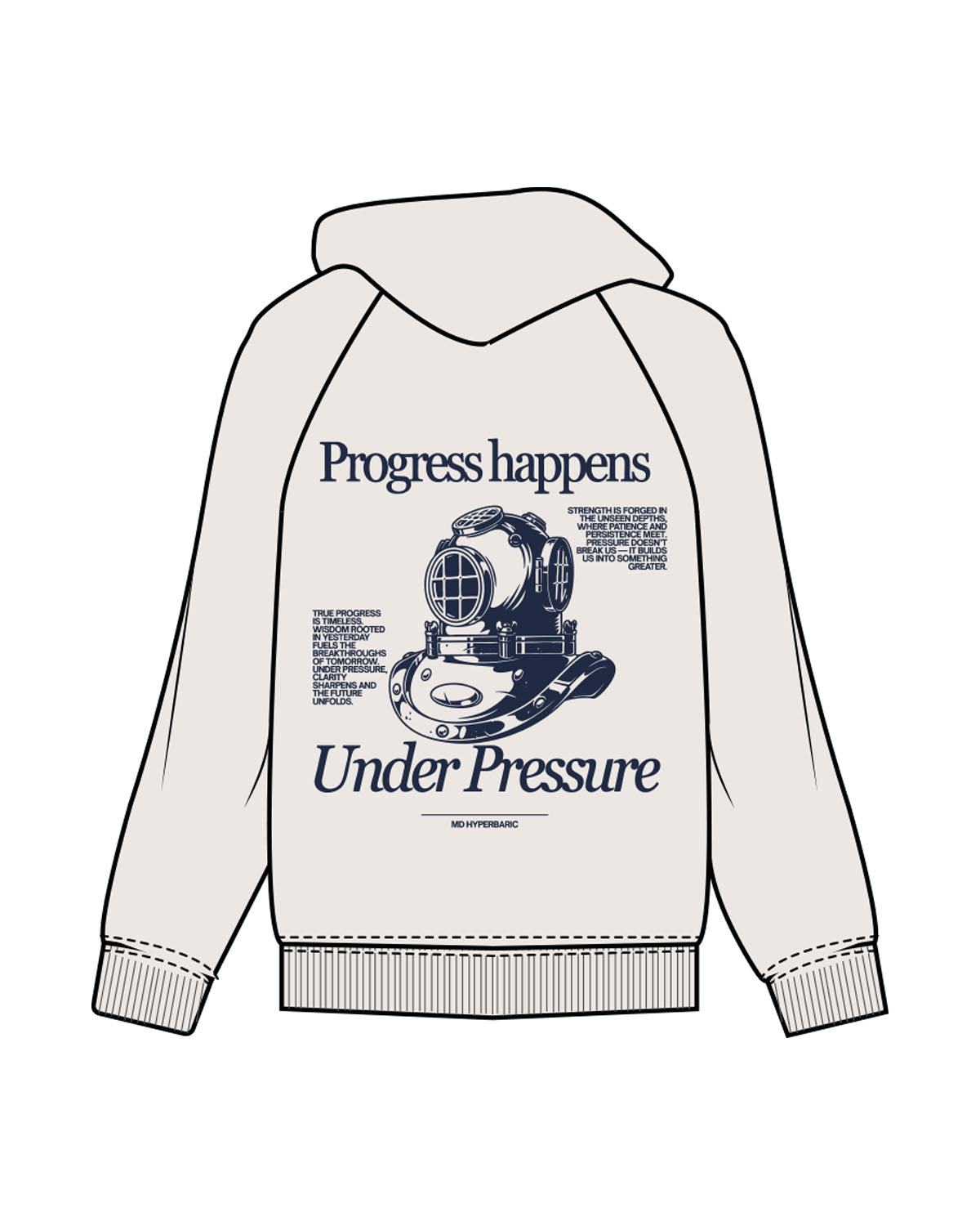 The Mens Hoodie - Bone - MD Hyperbaric - Left Chest Round & Back Illustration - Printed - Navy