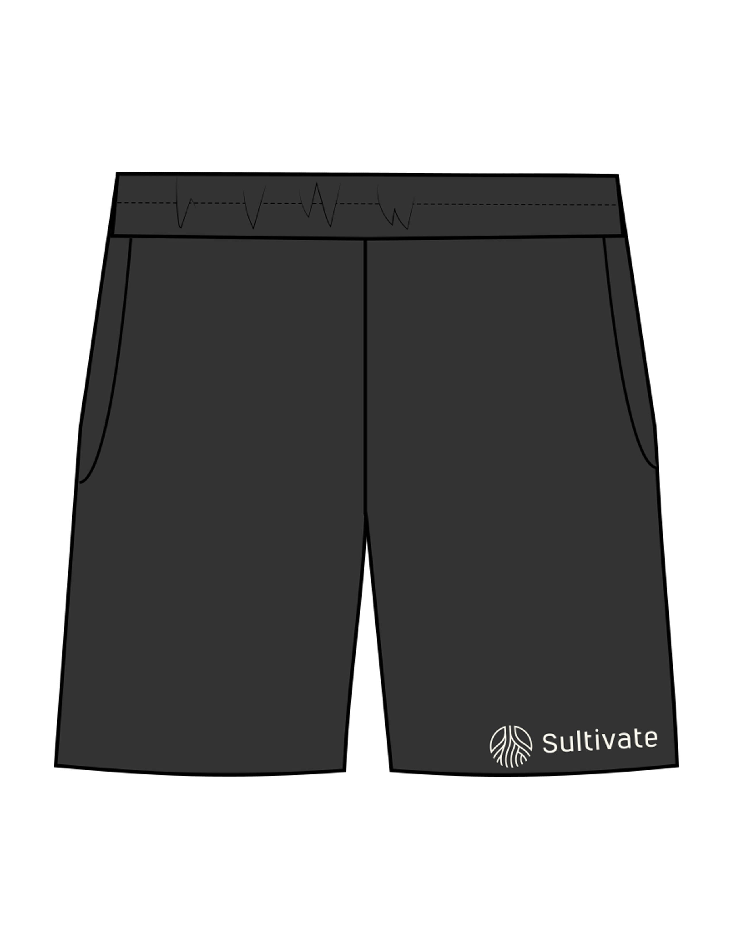 The Mens Sweat Shorts - Washed Black - Sultivate - Left Leg - Printed - Off White