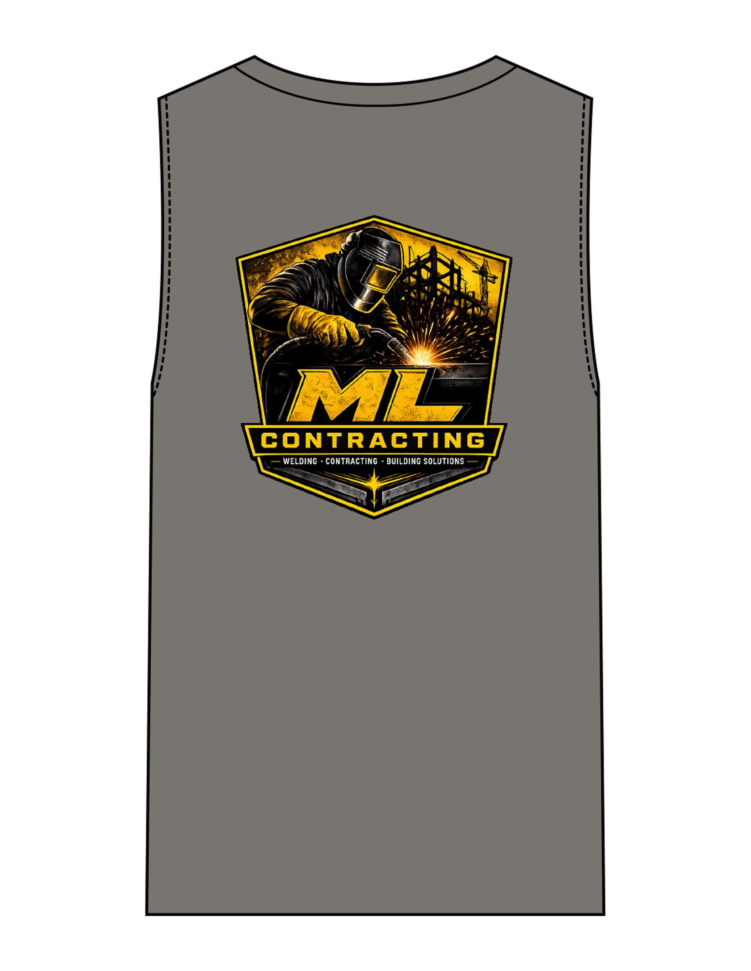 The Mens Heavyweight Tank - Washed Gray - ML Contracting LLC - Left Chest Flag & Back Image - Printed - Full Color