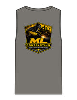 The Mens Heavyweight Tank - Washed Gray - ML Contracting LLC - Left Chest Flag & Back Image - Printed - Full Color