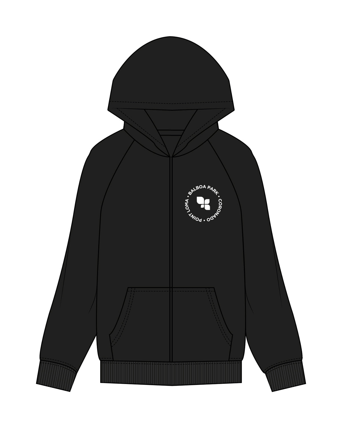 The Womens Zip Hoodie - Black - FIT4MOMBalboa - Left Chest & Back Center - Full Color