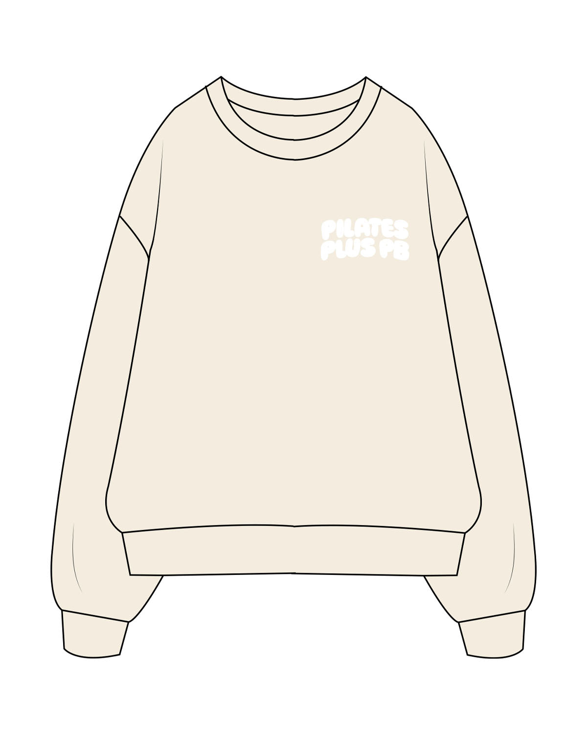 The Mens Crewneck - Butter - Pilates Plus PB - Left Chest Stacked & Back Stacked - Printed - Puff - White