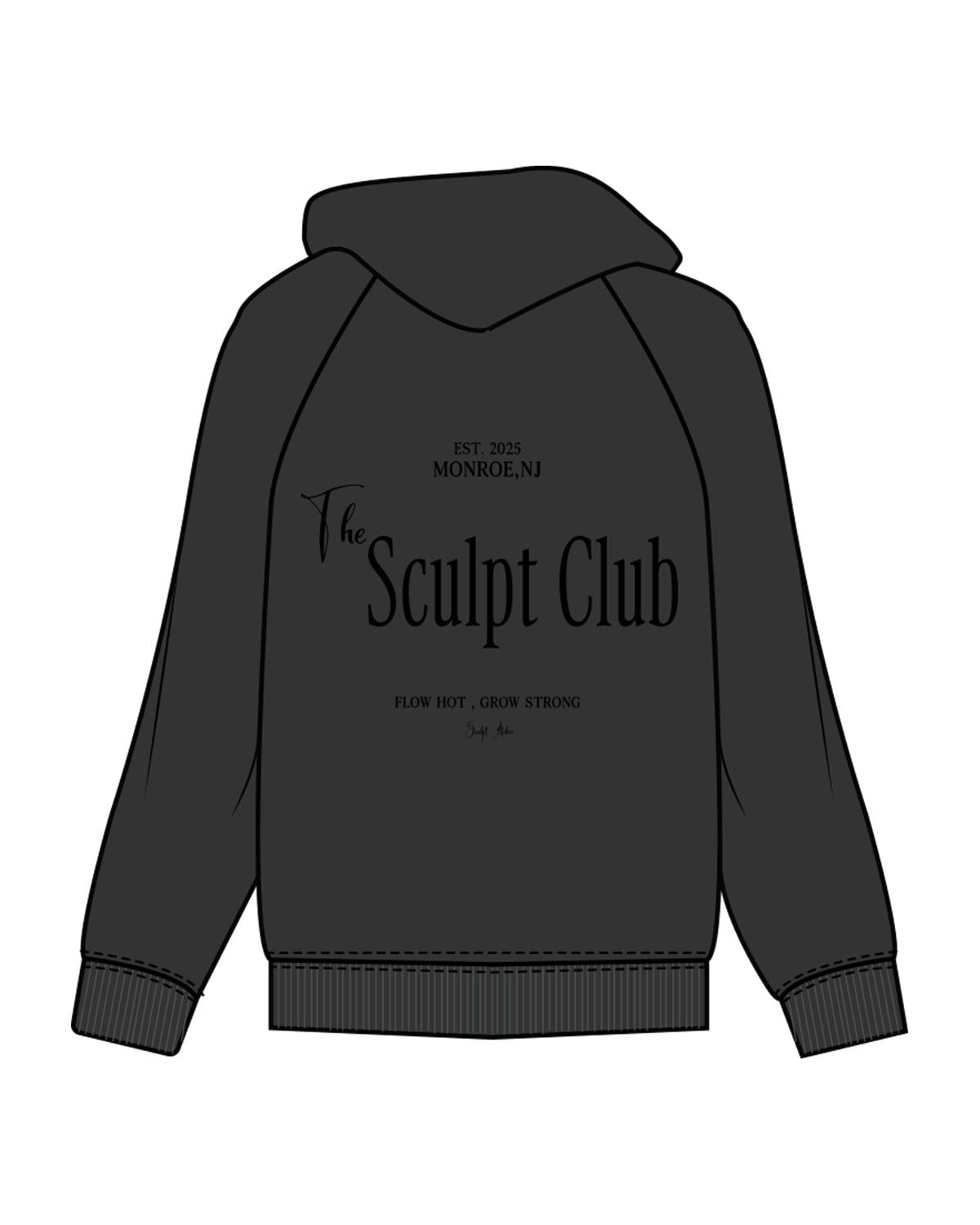 The Womens Hoodie - Washed Black - Sculpt Atelier - Left Chest & Back Stacked - Printed - Black