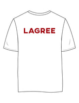 The Womens 7/8th Tee - White - Method Lagree - Left Chest Round - NO BG - & Center Back - Printed - Full Color
