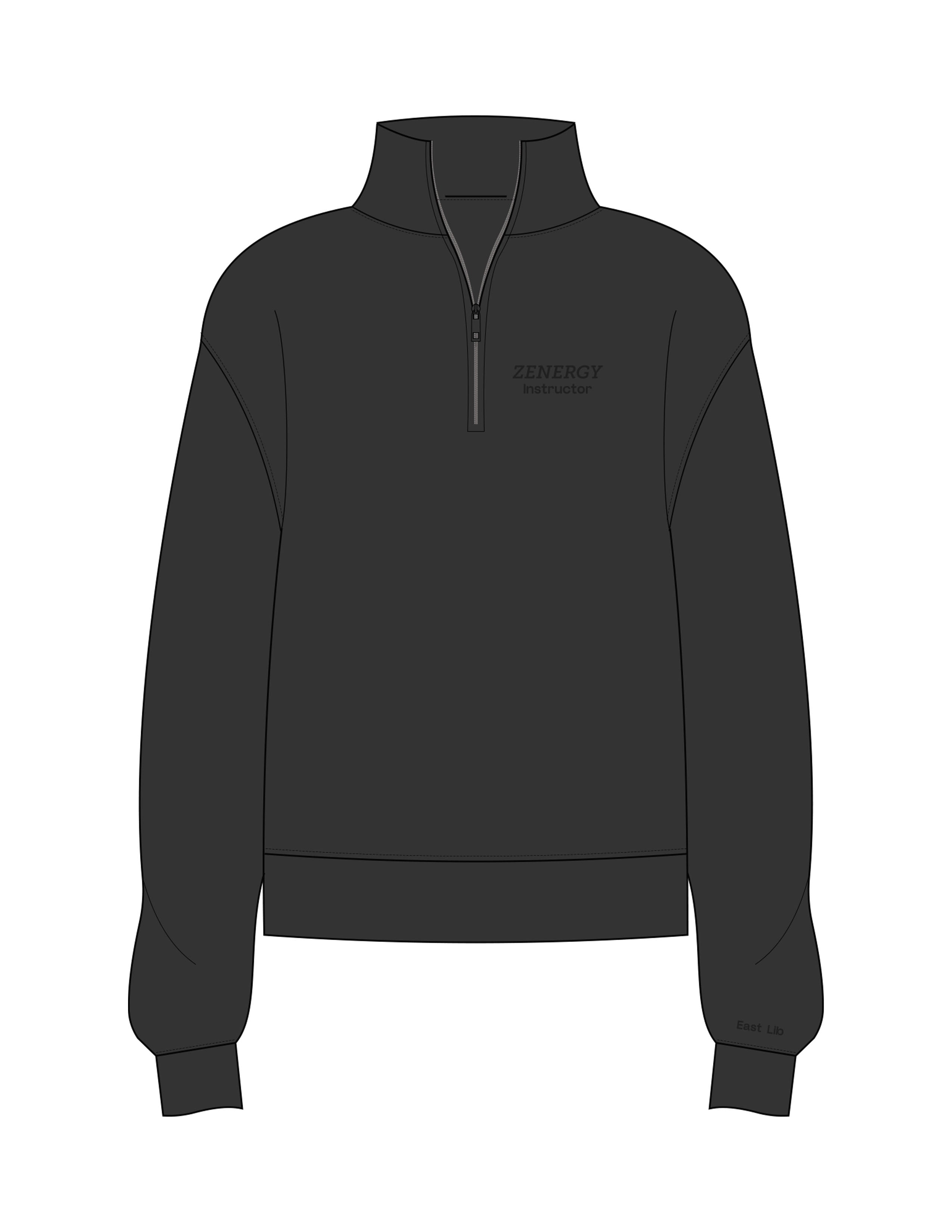 The Womens 1/4 Zip - Washed Black - ZENERGY CYCLING - Left Chest Stacked & Left Wrist "EAST LIB" - Embroidered - Tone on Tone