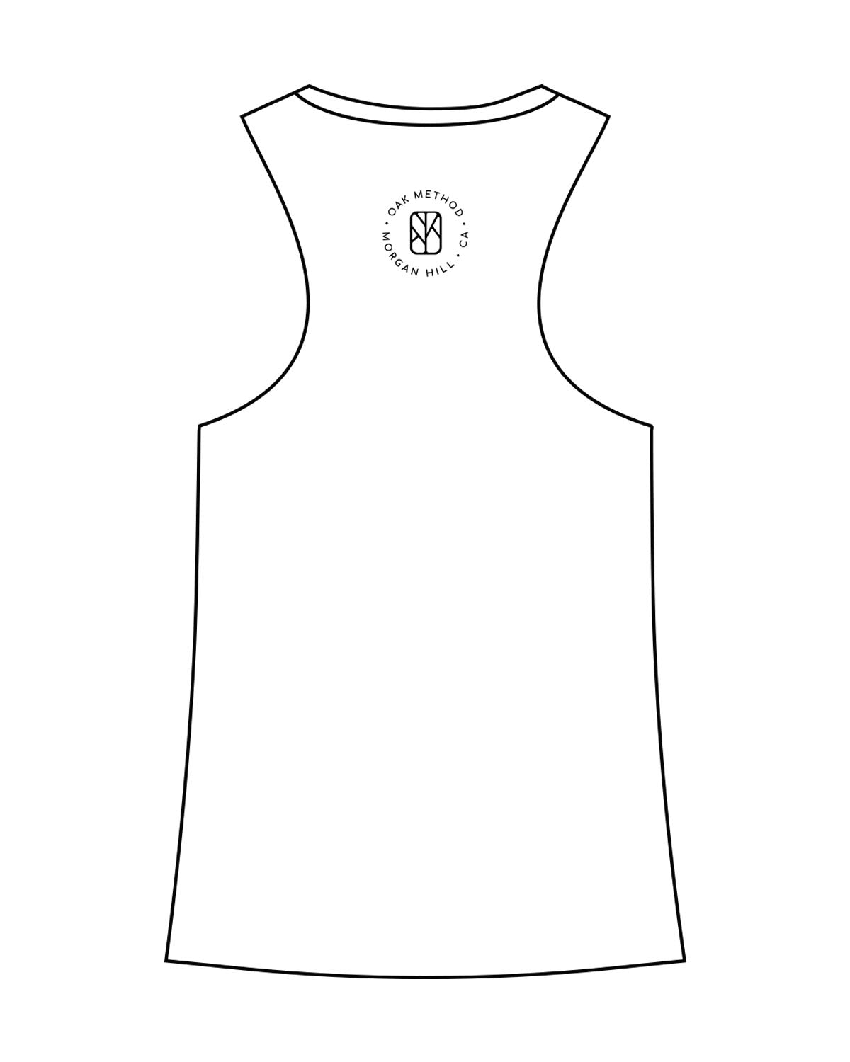 The Womens Racerback Tank - White - The Oak Method - Center Chest & Back Round - Printed - Black