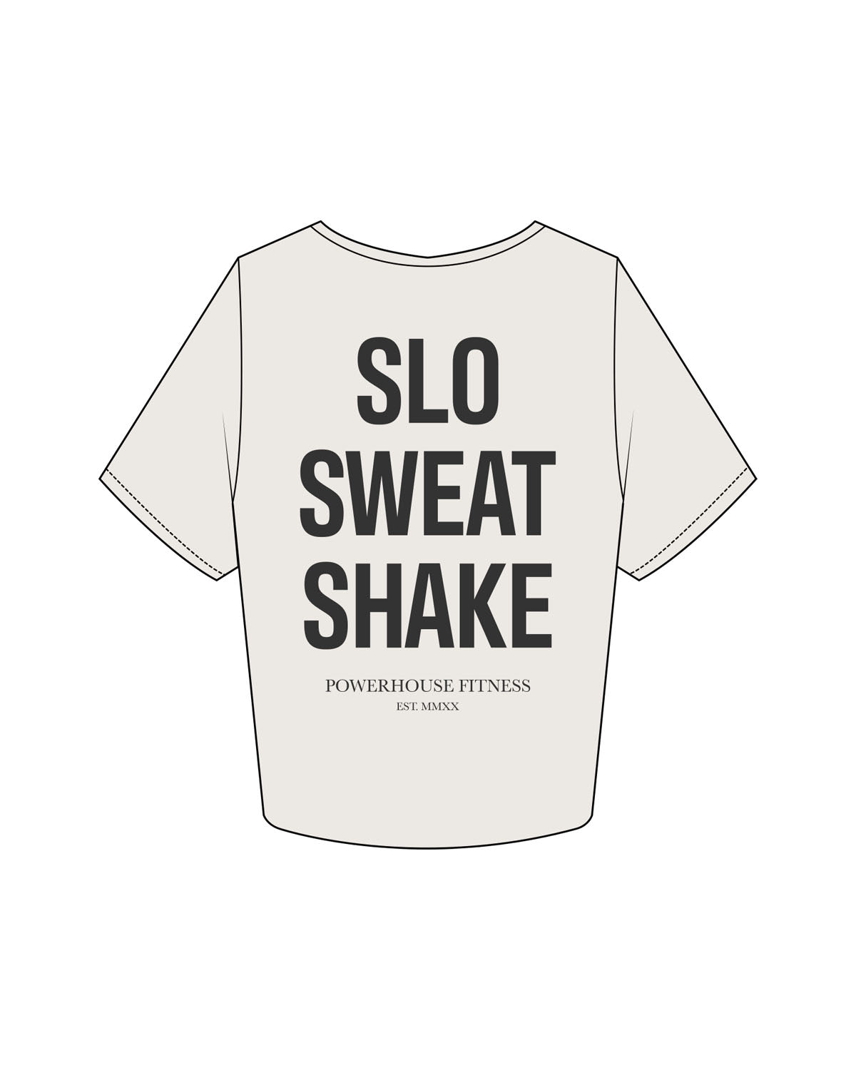 The Crop Tee - Bone - Powerhouse Fitness - Left Chest & Center Back Stacked - Printed - Washed Black