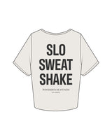 The Crop Tee - Bone - Powerhouse Fitness - Left Chest & Center Back Stacked - Printed - Washed Black