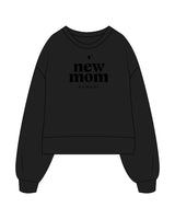The Womens Crewneck - Black - New Mom School - Center Chest Stacked - Printed - Tone on Tone