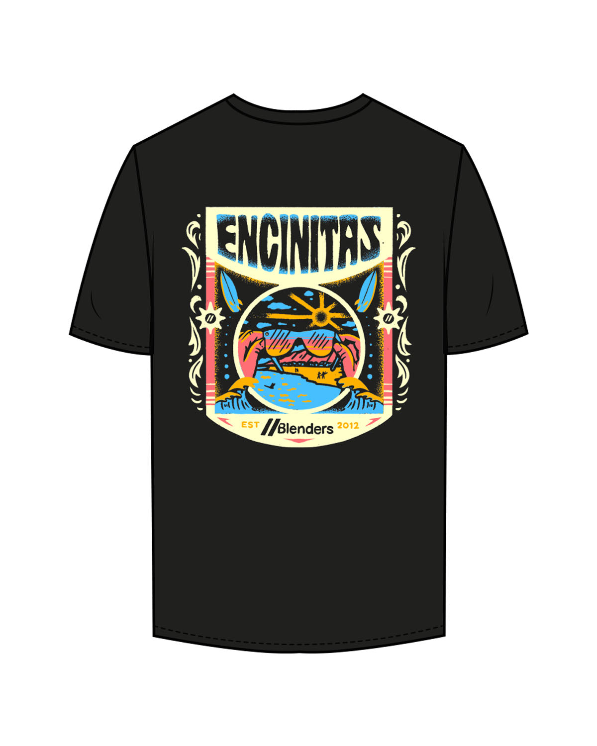 The Mens Tee - Black - Blenders - Left Chest & Back "ENCINITAS" - Printed - Full Color