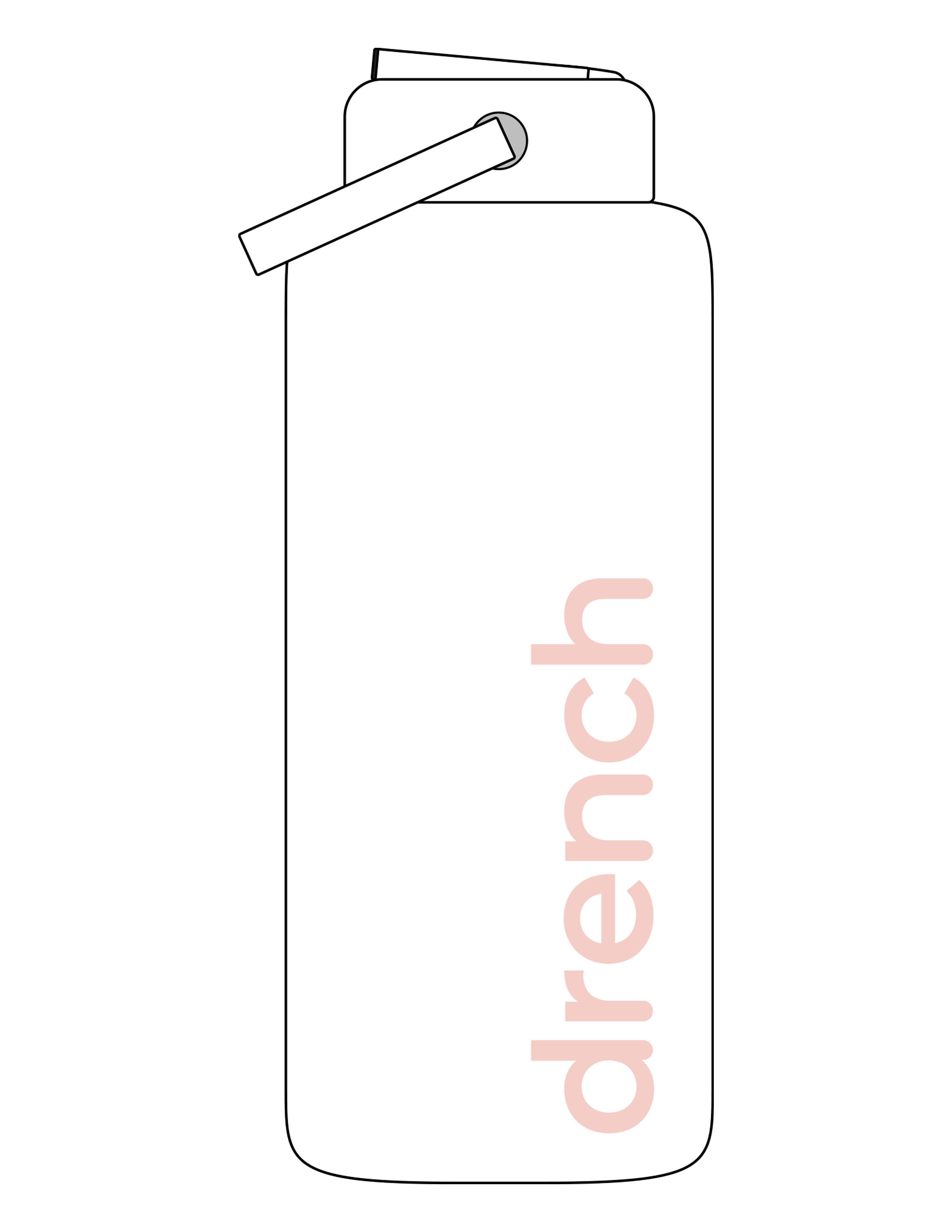 The Wide Mouth Water Bottle - White - Drench - Vertical "DRENCH" - Printed - Sherbert