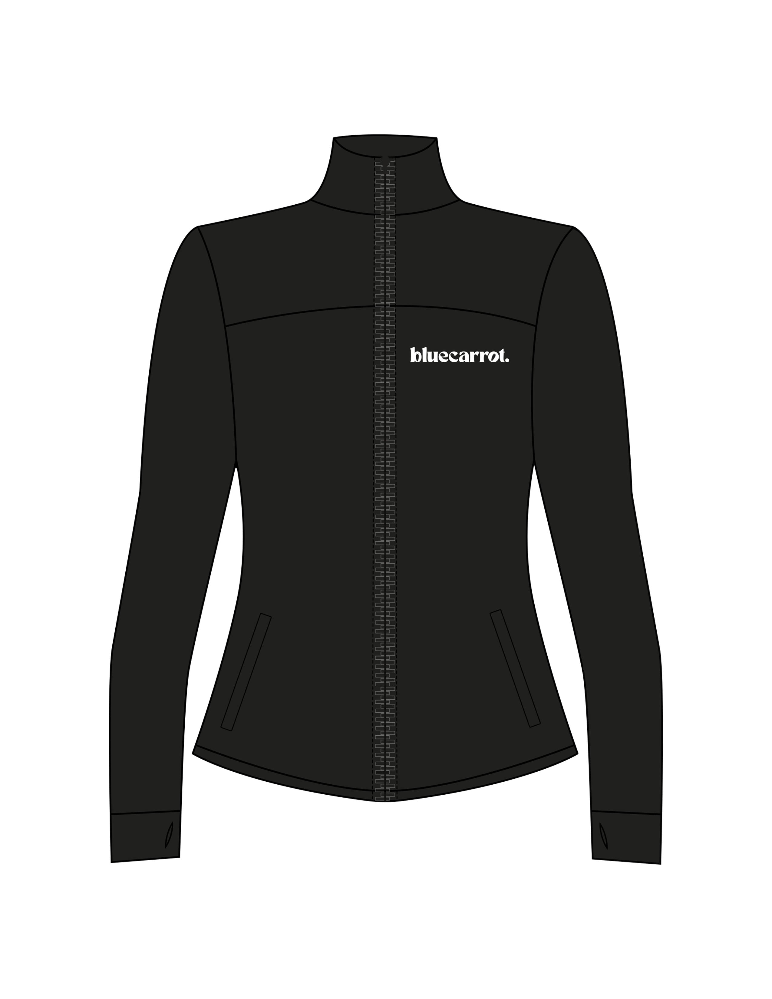 The Womens Zip Jacket - Black - BlueCarrot - Left Chest - Printed - White
