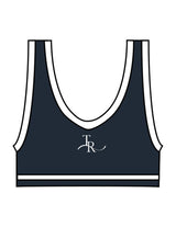 The Piped Bra - Navy - The Refinery Fitness Studio - Center Back - Printed - White