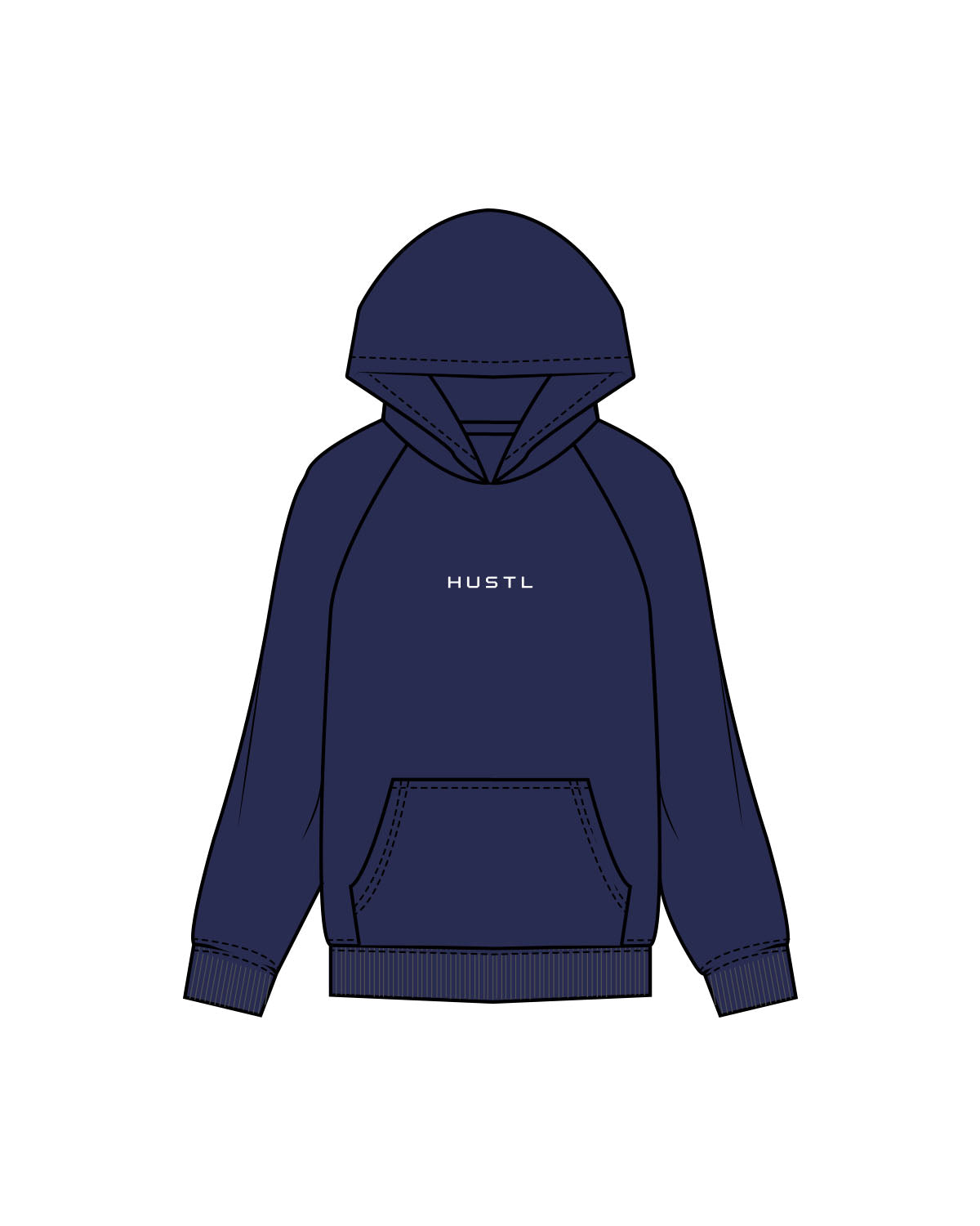 The Mens Hoodie - Cobalt - Hustl Athletic - Center Chest & Back Stacked - Printed - White