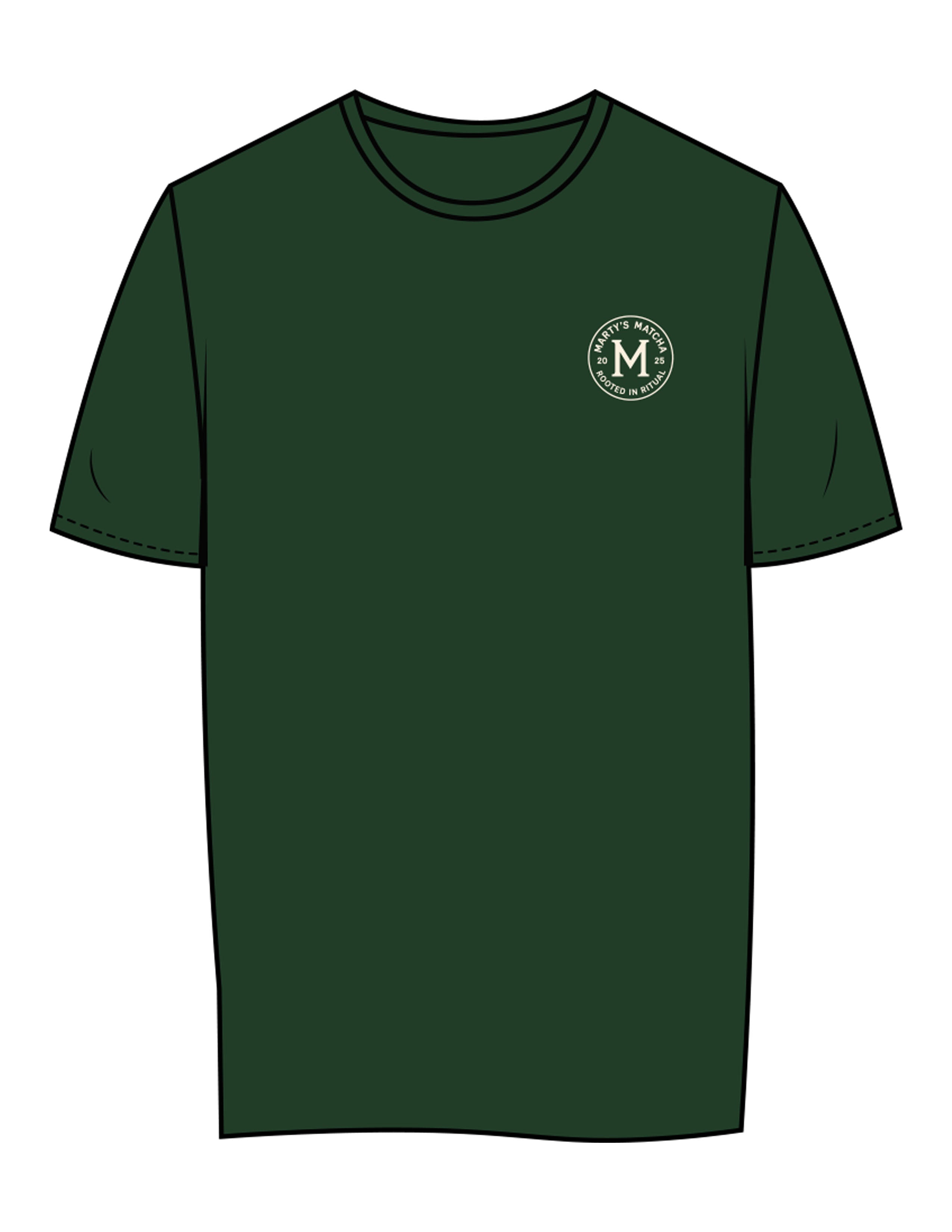 The Womens Tee - Forest - Marty's Matcha - Left Chest Round - Printed - Cream