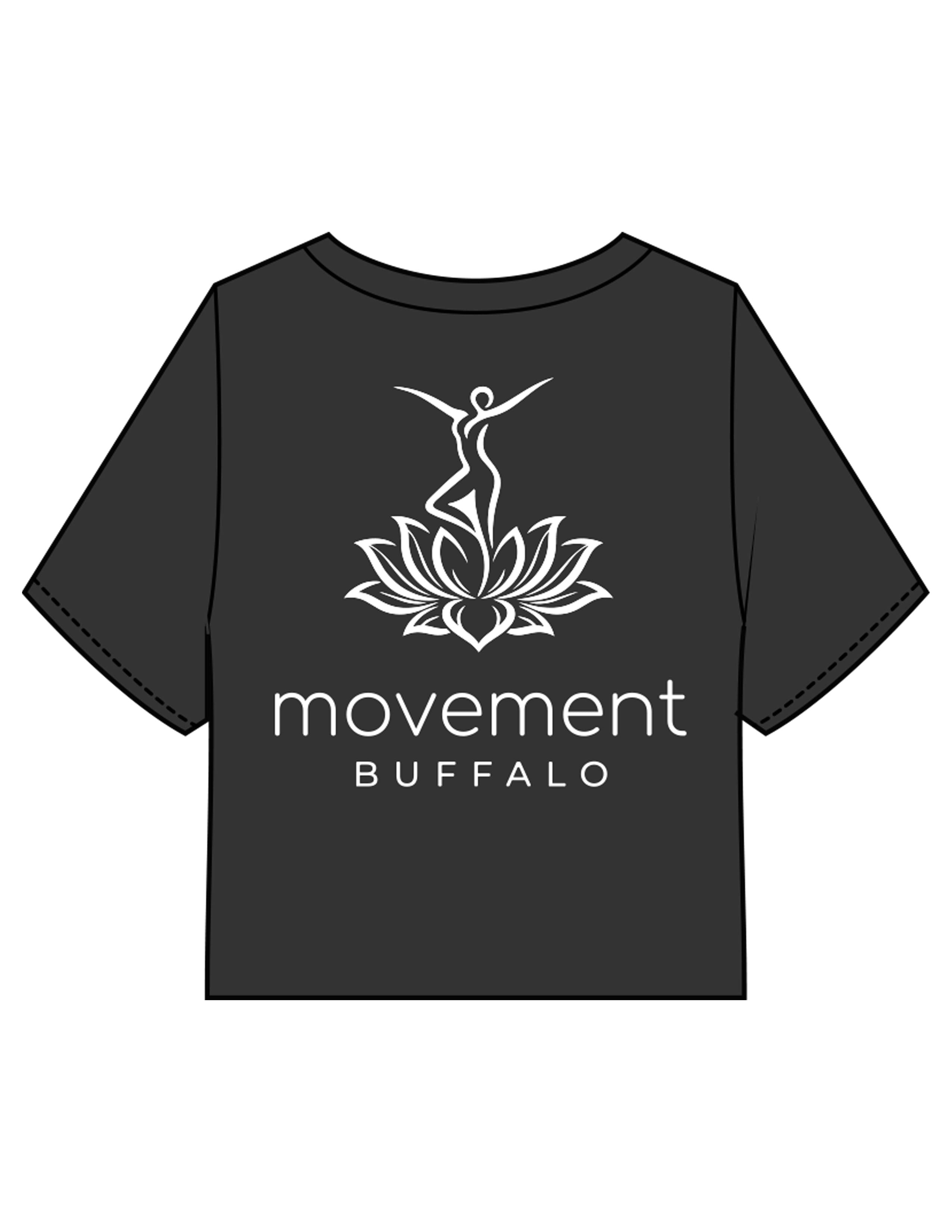 The Heavyweight Crop Tee - Washed Black  - Movement Pilates Buffalo - Back Stacked "LOTUS" - Printed - White