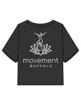The Heavyweight Crop Tee - Washed Black  - Movement Pilates Buffalo - Back Stacked "LOTUS" - Printed - White