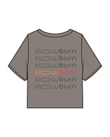 The Heavyweight Crop Tee - Washed Gray - Slow Burn - Left Chest & Back Stacked - Full Color