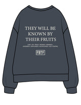 The Mens Classic Crewneck - Petrol - Fed By The Fruit - Chest Stacked & Back Stacked - Printed - Off White