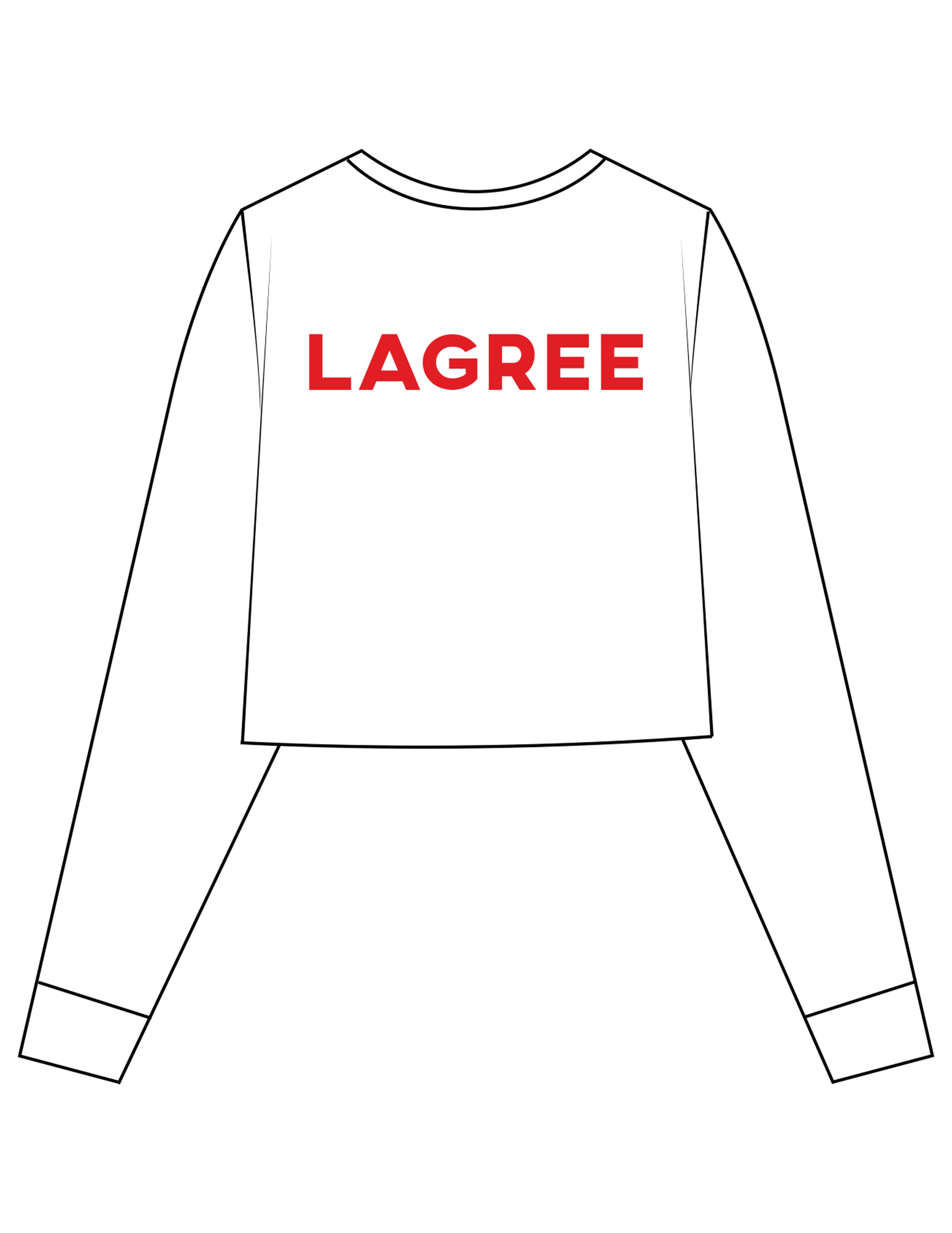 The Crop Long Sleeve - White - Method Lagree - Center Chest Round - No BG - Center Back - Printed - Full Color