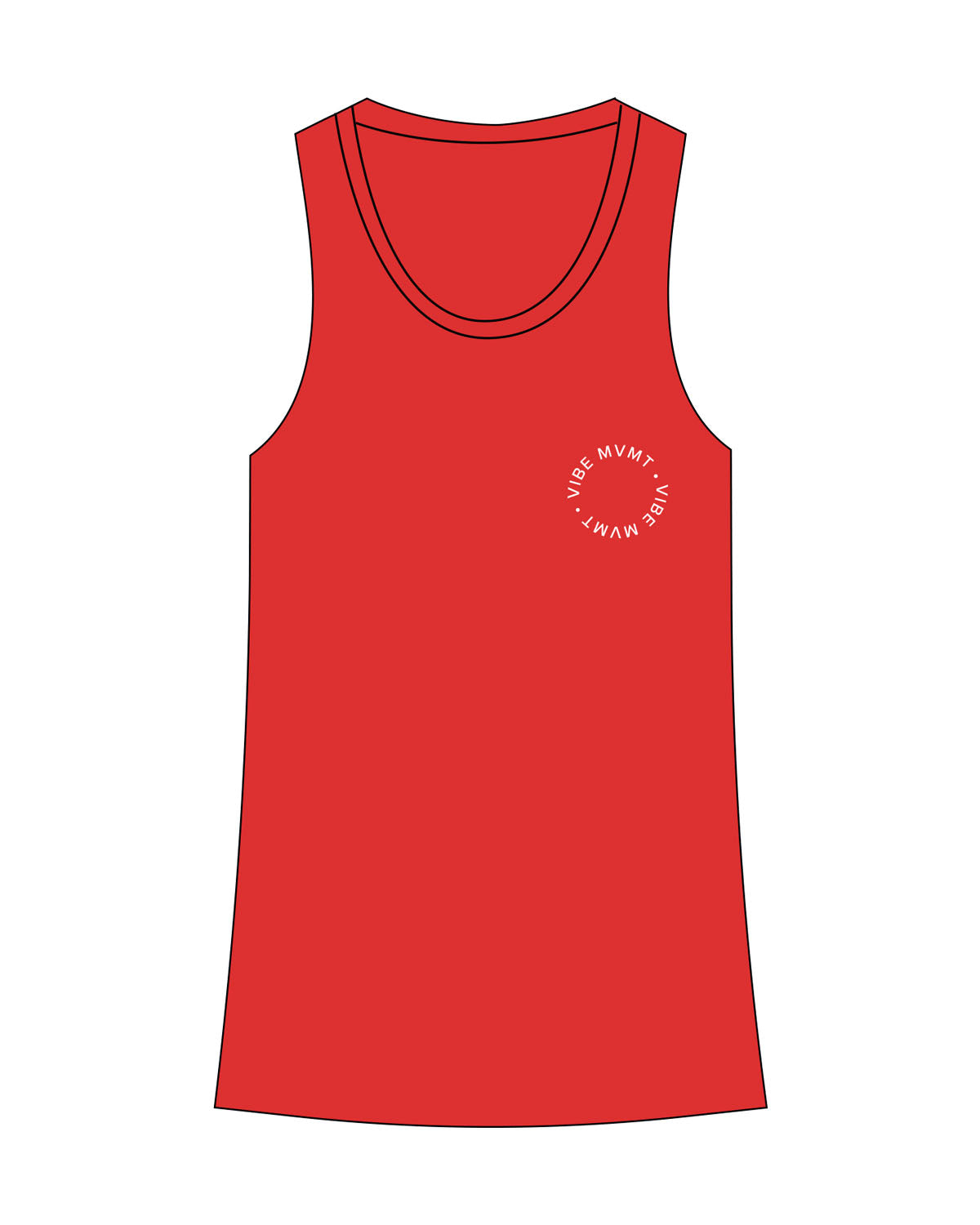 The Womens Full Length Tank - Red - Vibe Barre - Left Chest Circular - Printed - White