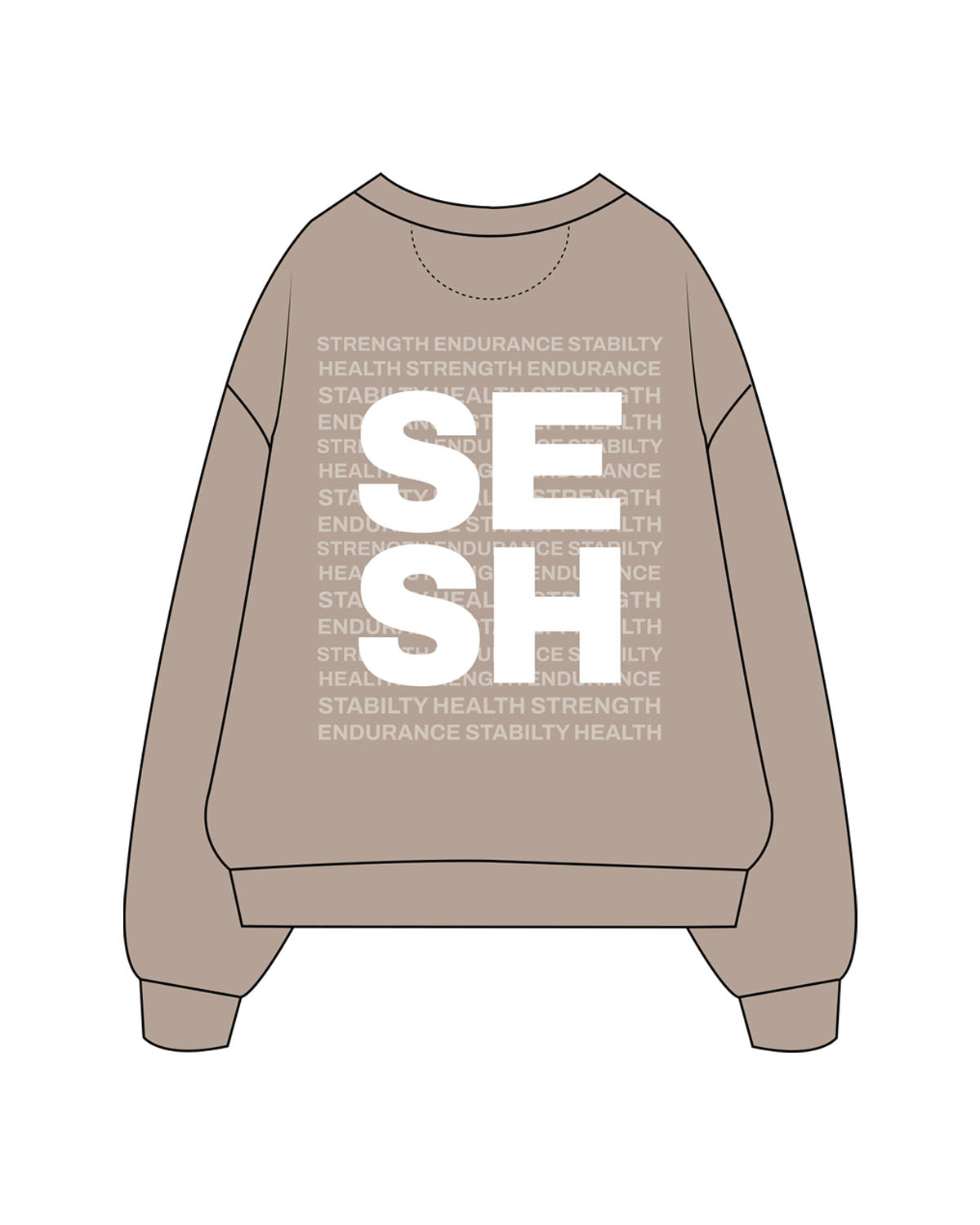 The Midweight Unisex Crewneck - Washed Cement - Sesh Studio - Center Chest, Right Sleeve & Center Back Logo - Printed - White