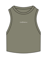 The Ribbed Crop Tank - Eucalyptus - The Oak Method - Center Chest - Embroidered - White
