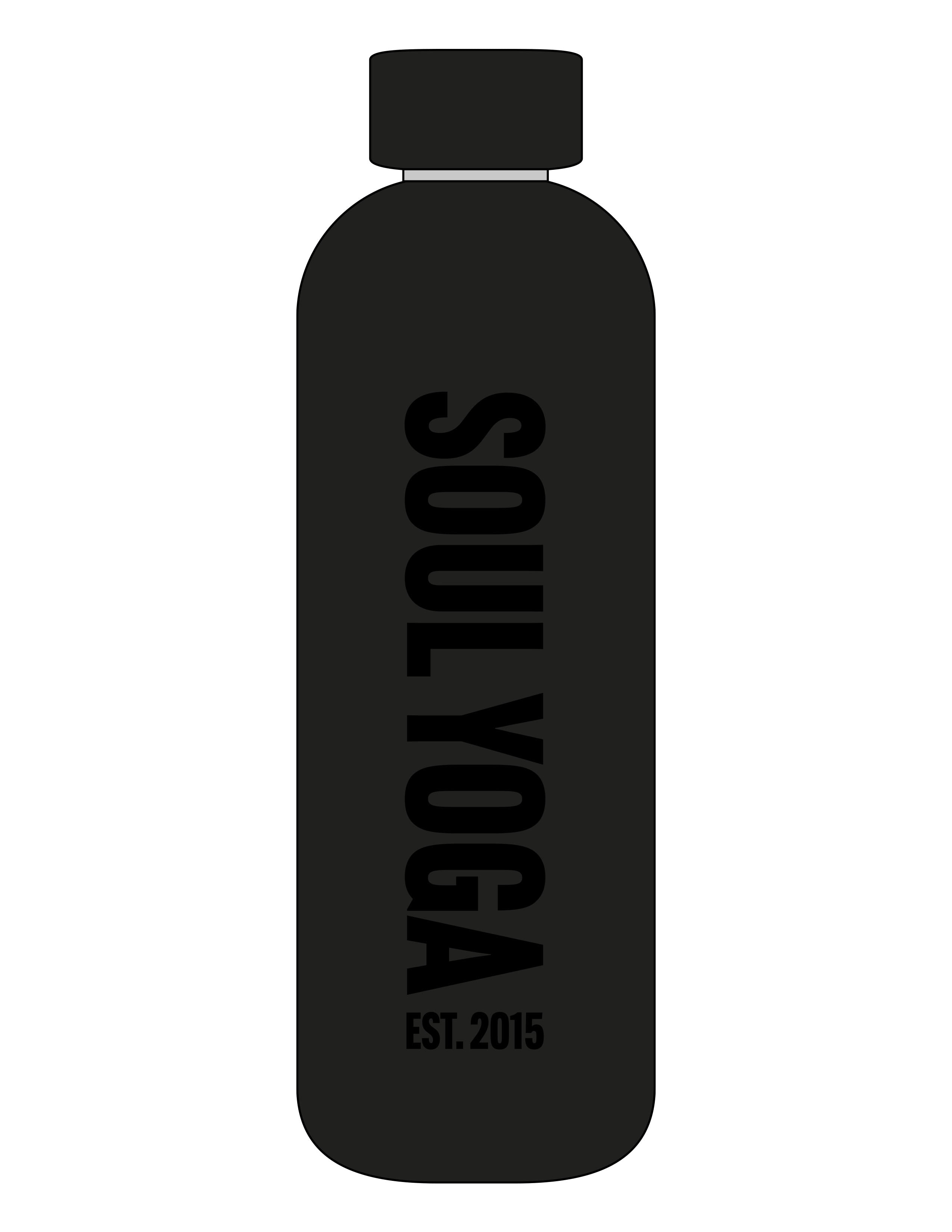 The Water Bottle - Black - SOUL YOGA - Center Body Vertical - Printed - Tone on Tone