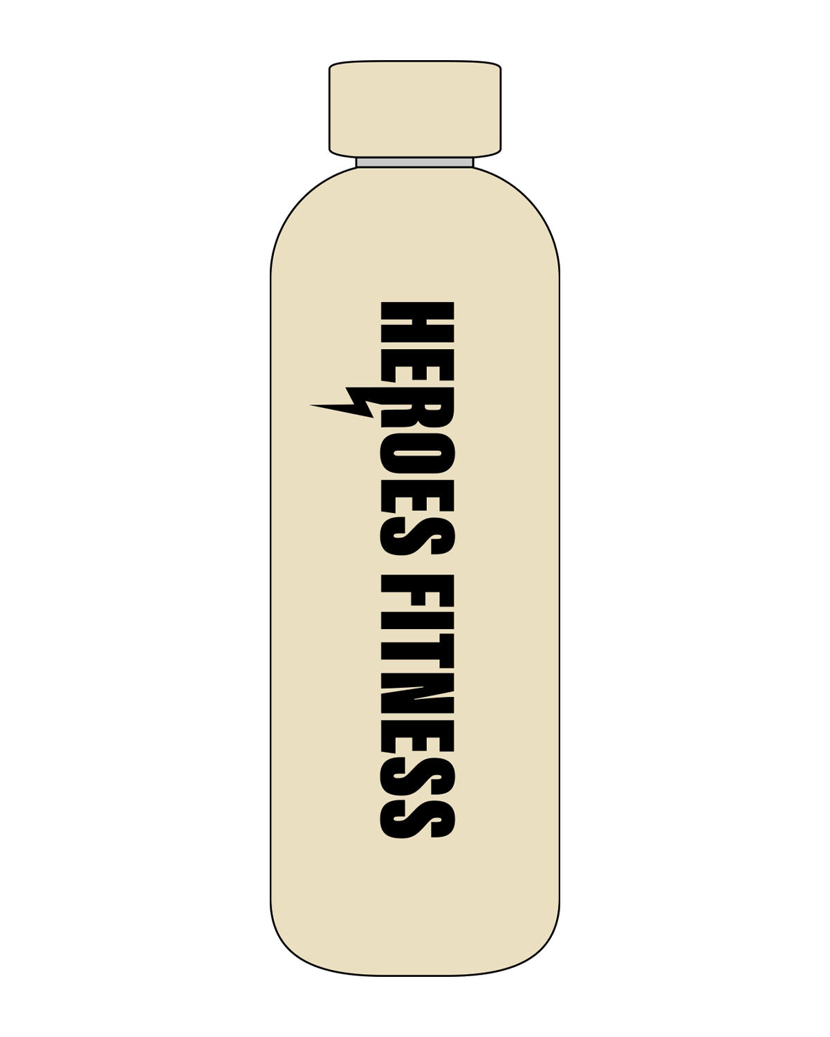 The Water Bottle - Cream - Heroes Fitness - Center Body - Printed - Black