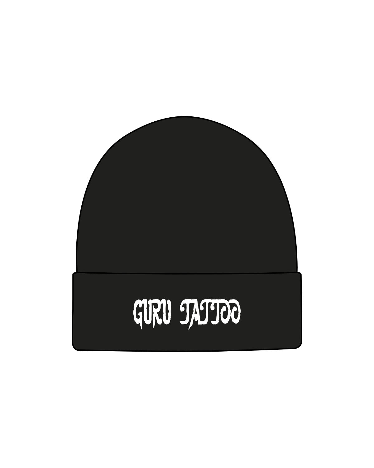 The Beanie - Black - Guru Tattoo - Center - Text - White