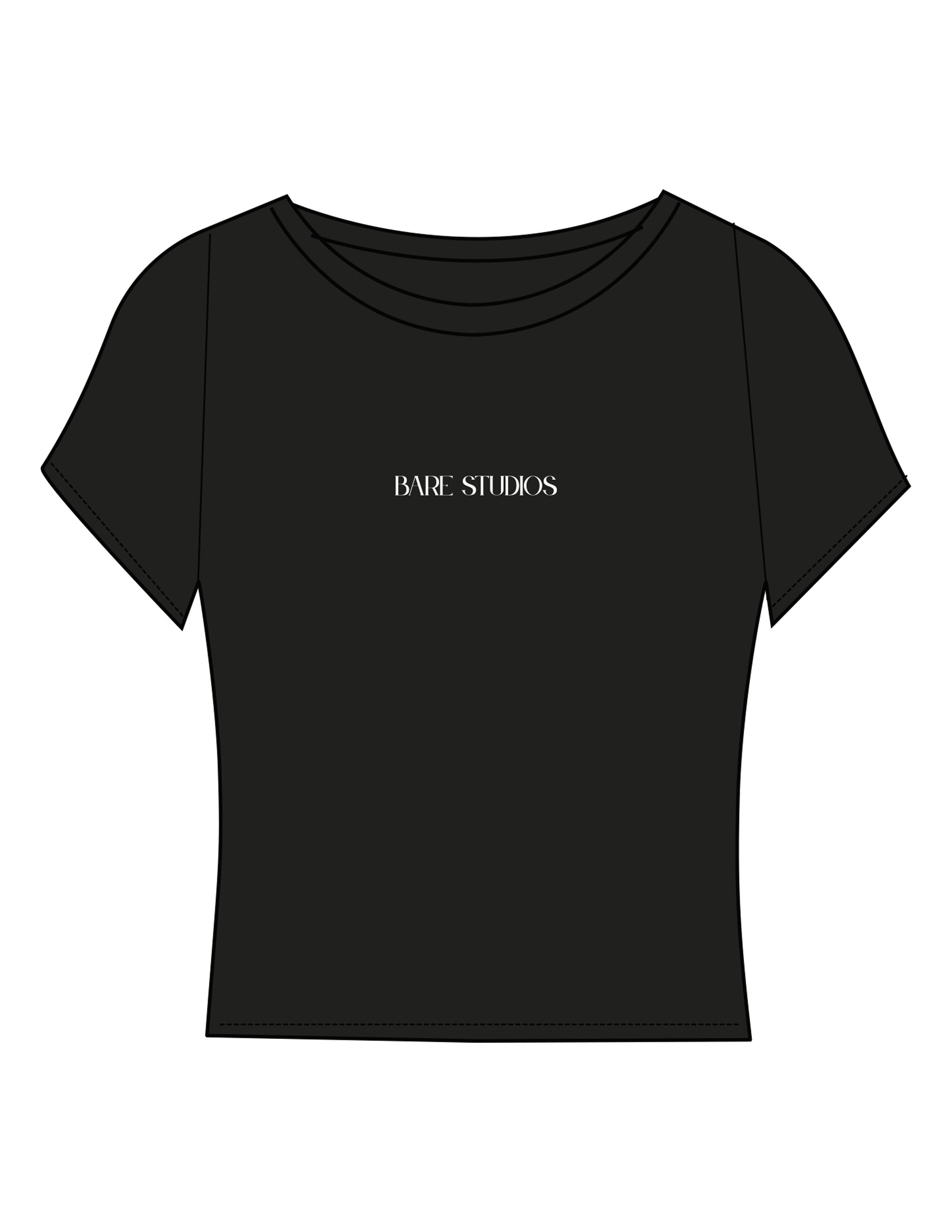 The Short Sleeve Crop - Black - Bare Pilates - Center Chest - Printed - White