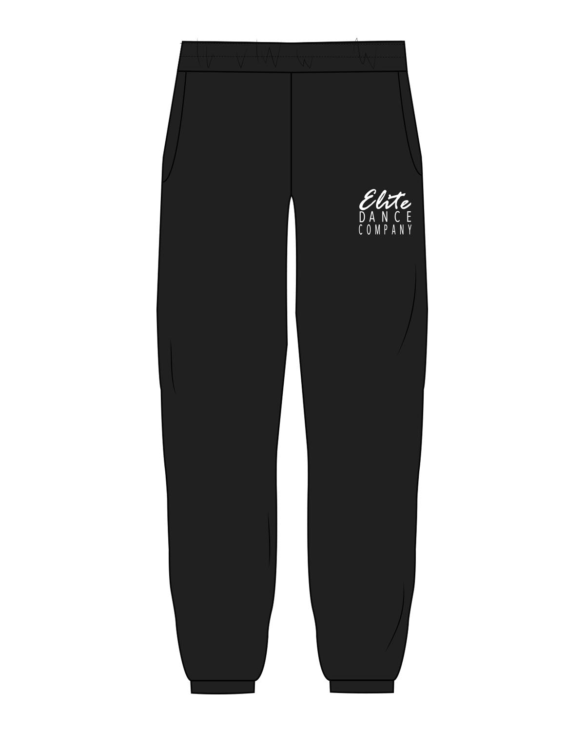 The Womens Sweatpants - Black - Elite Dance Academy - Left Leg - Printed - White