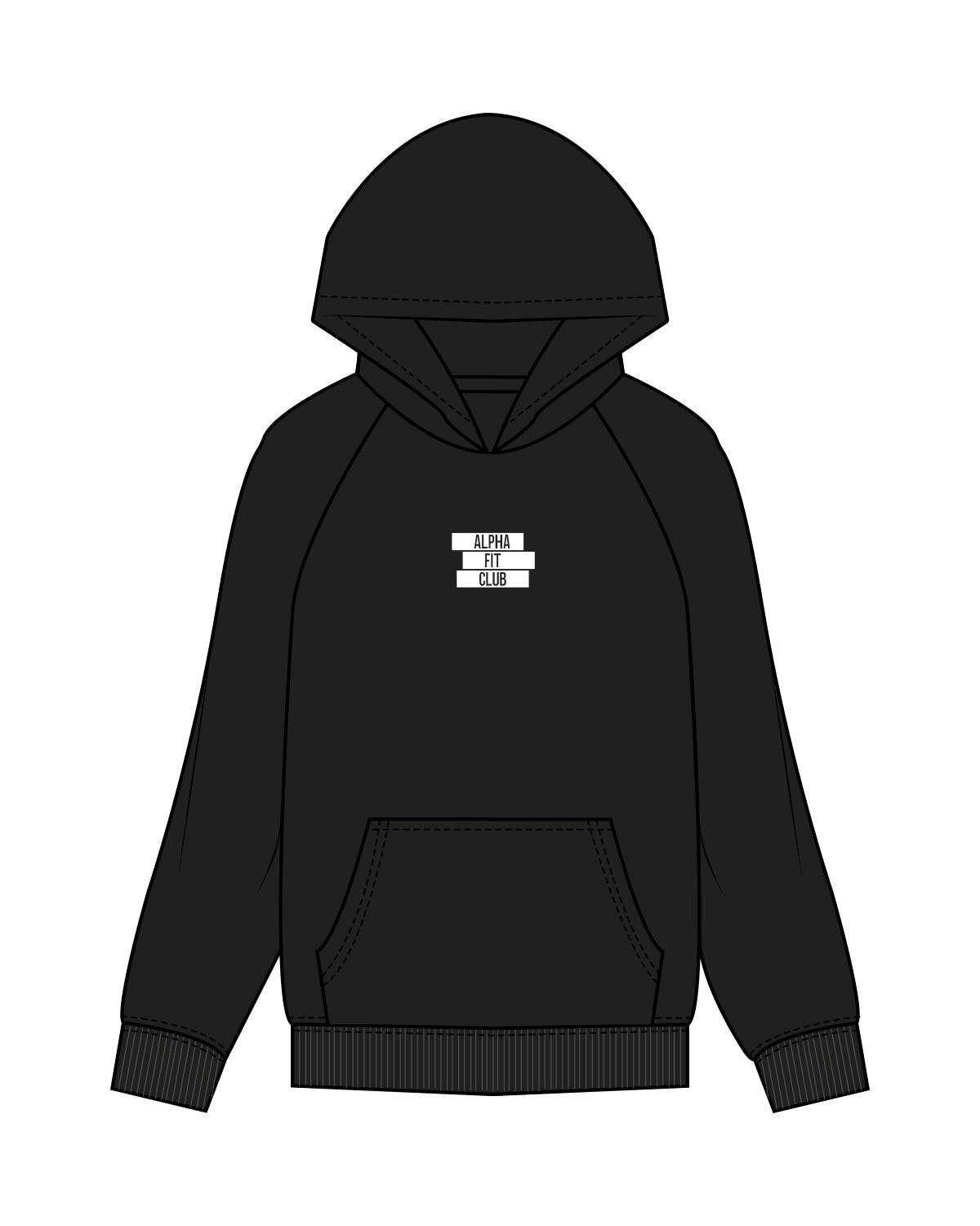 The Mens Hoodie - Black - Alpha Fit - Chest Center Stacked - White