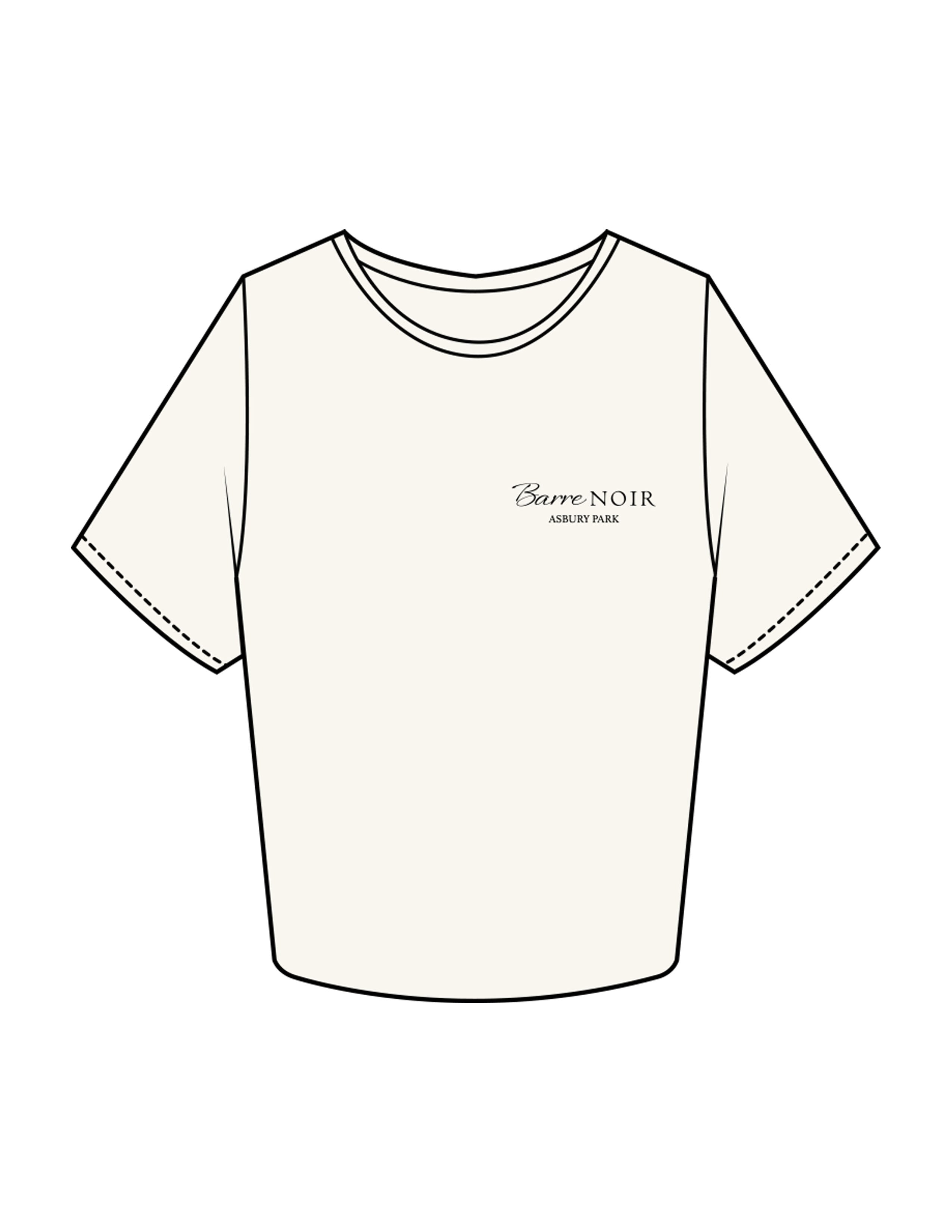 The Crop Tee - Off White - Pilates Method/Barre Noir - Left Chest Stacked "BARRE" - Printed - Black