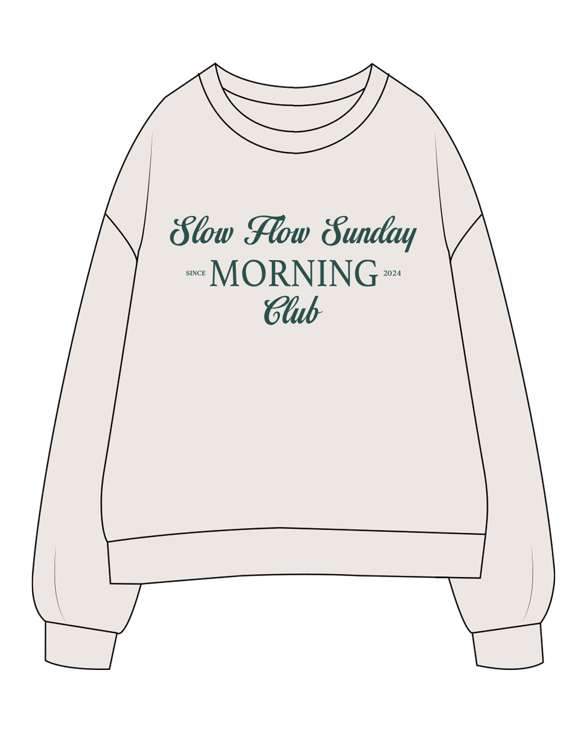 The Womens Crewneck - Bone - Evolve Collective - Center Chest Stacked - Embroidered - Green