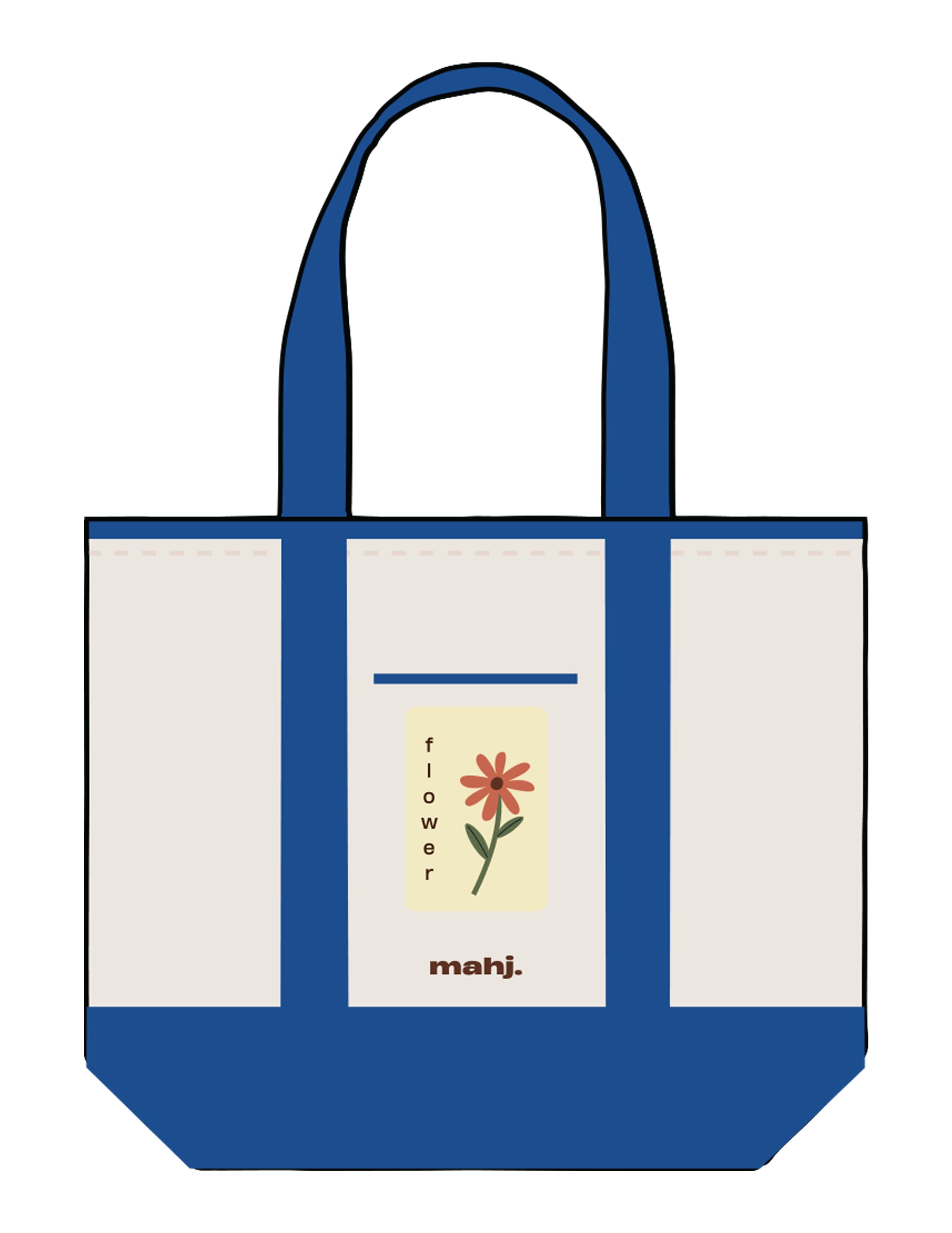 The Contrast Tote Bag - Natural / Royal - Barnes. The Label - Center Body Flower - Printed - Full Color